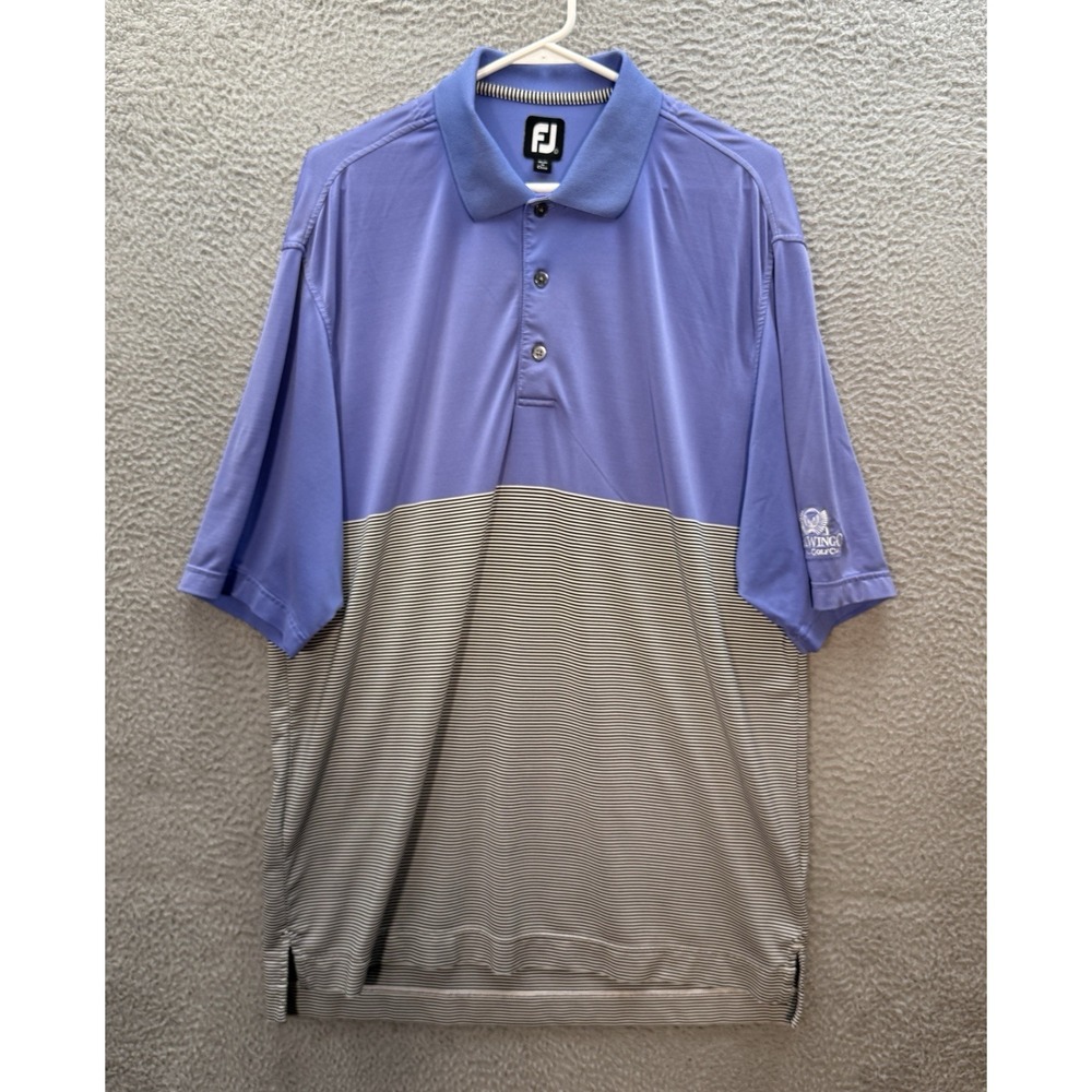 Footjoy Shirt Adult Large Blue Gray Striped Golf Polo Performance Stretch Mens